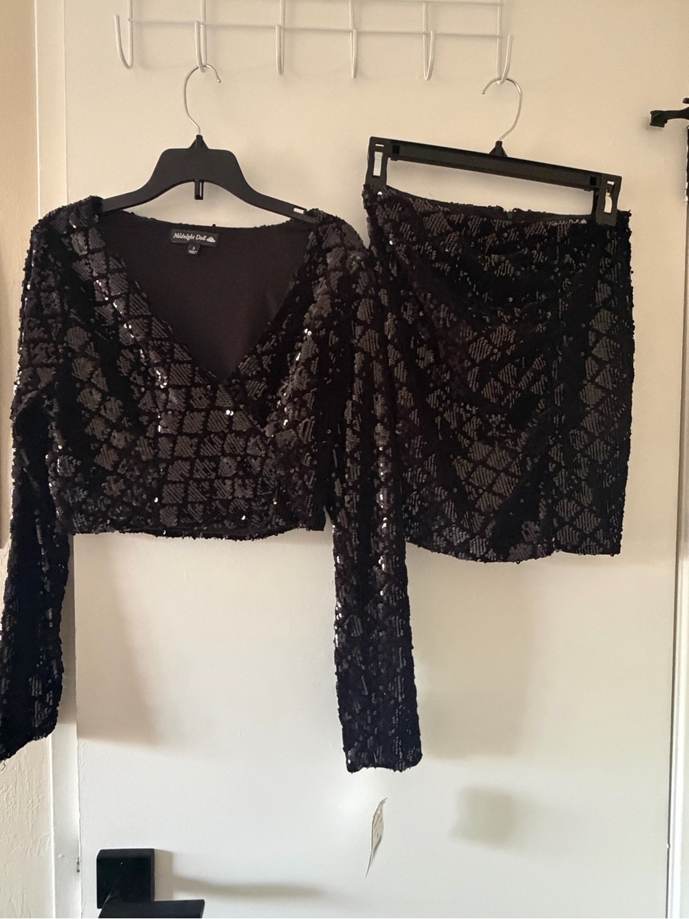 Black Sequin Two-Piece Dress Set - Michelle D